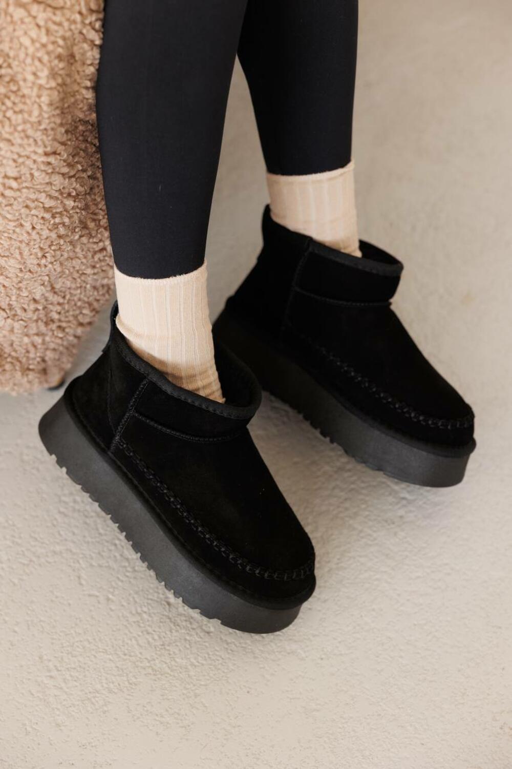 Угги mini platform з декоративним швом, 239051-28N-A чорний, 40