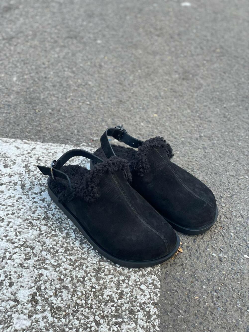 Клоги натуральні з хутром, 246 чорний, 41