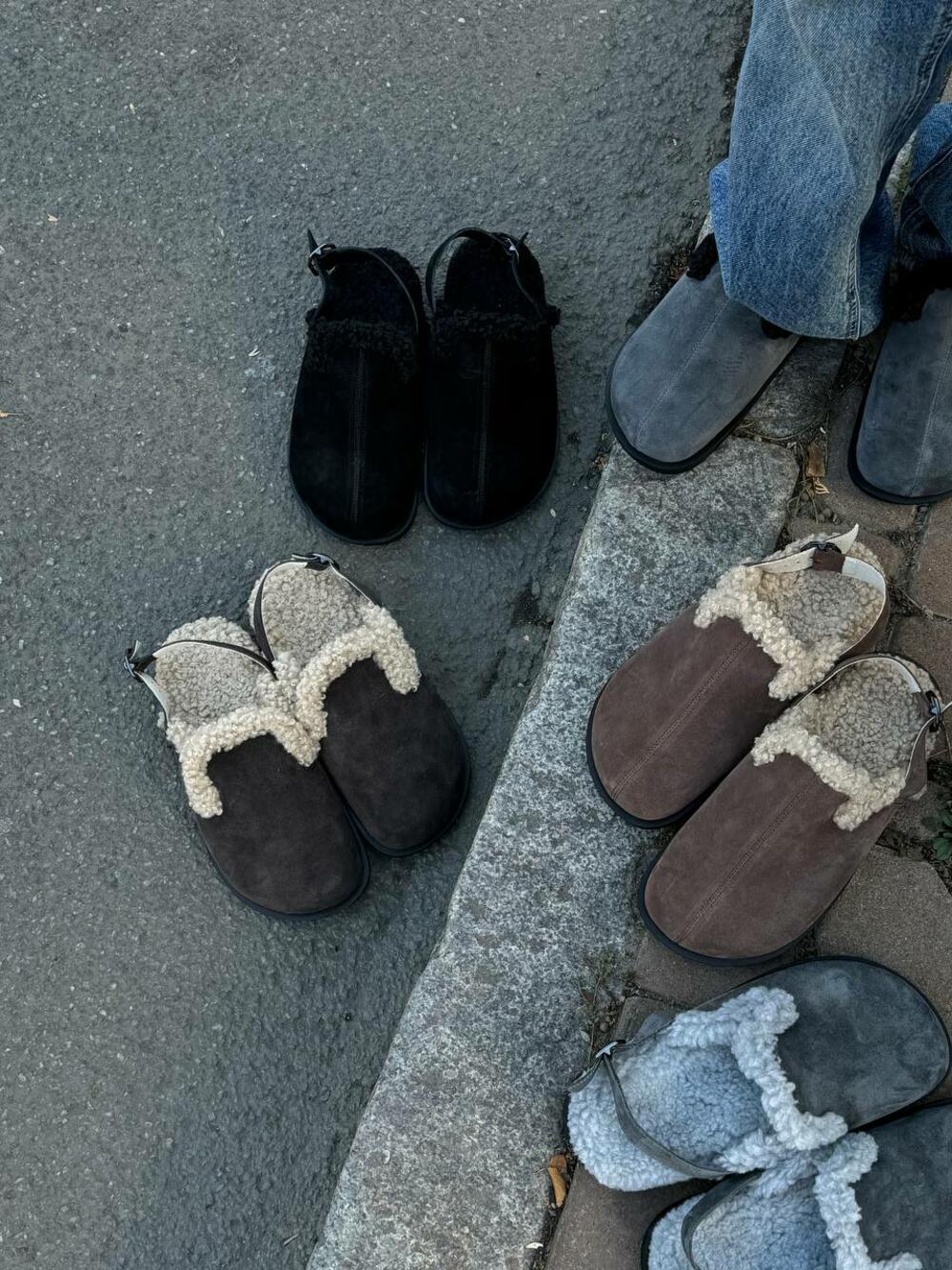 Клоги натуральні з хутром, 246 чорний, 41