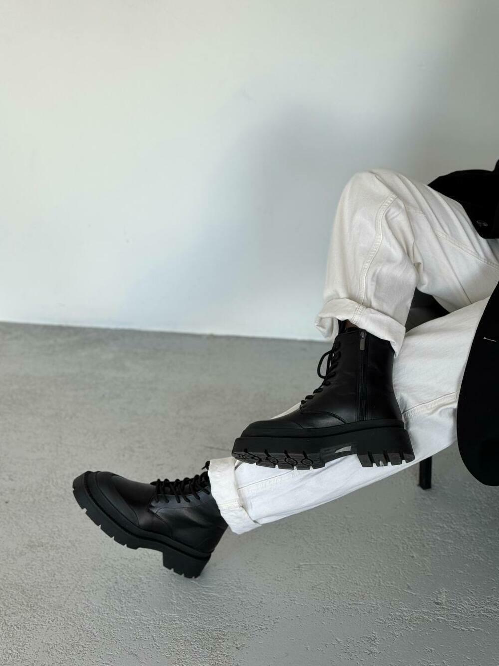 Ботінки шнурівка, матовий носок, Б-4-21181 чорний, 38