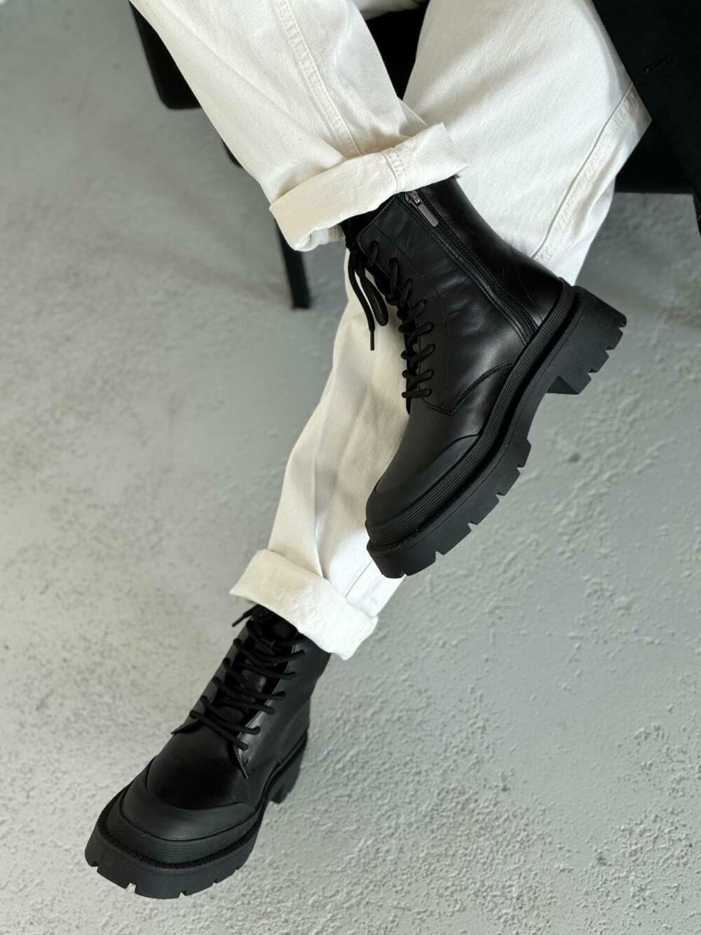 Ботінки шнурівка, матовий носок, Б-4-21181 чорний, 38