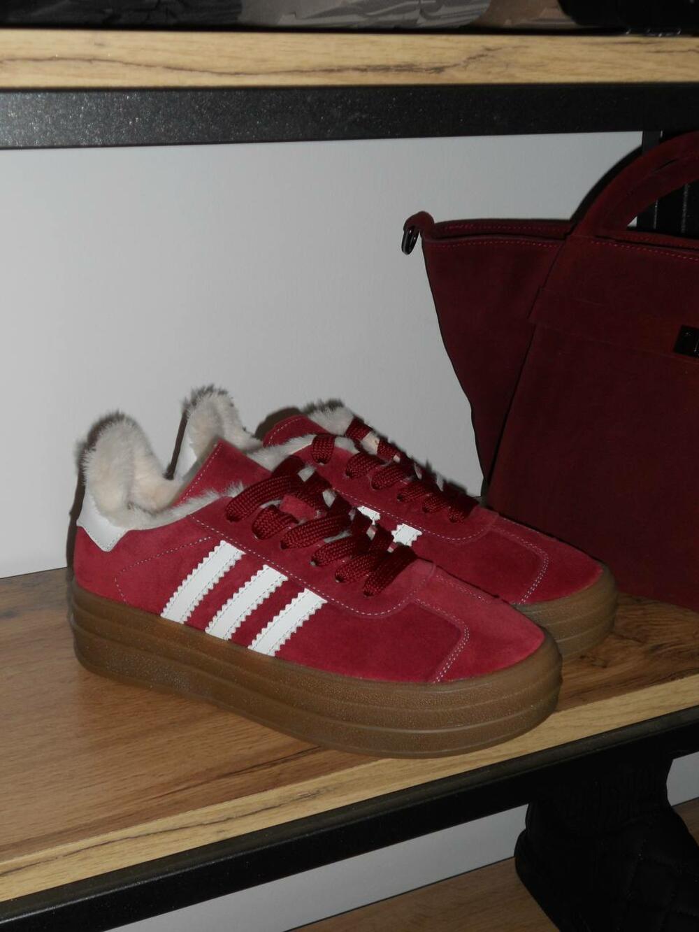 Кеди "три полоси" на високій підошві, ХУТРО, К0524 вишня, 36