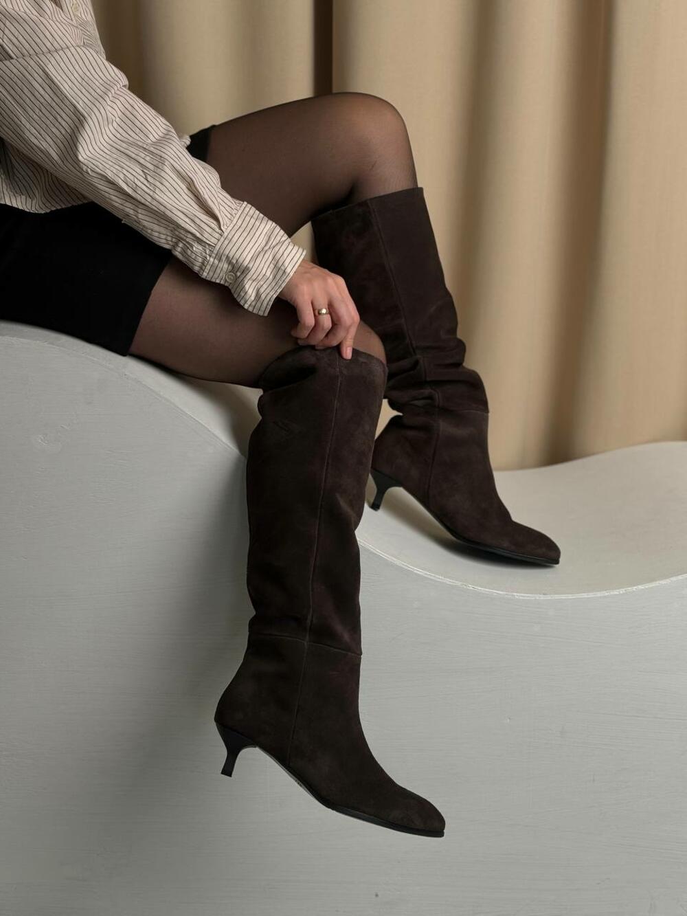 Чоботи рюмочка, замш, 2757 Шоколад, 38