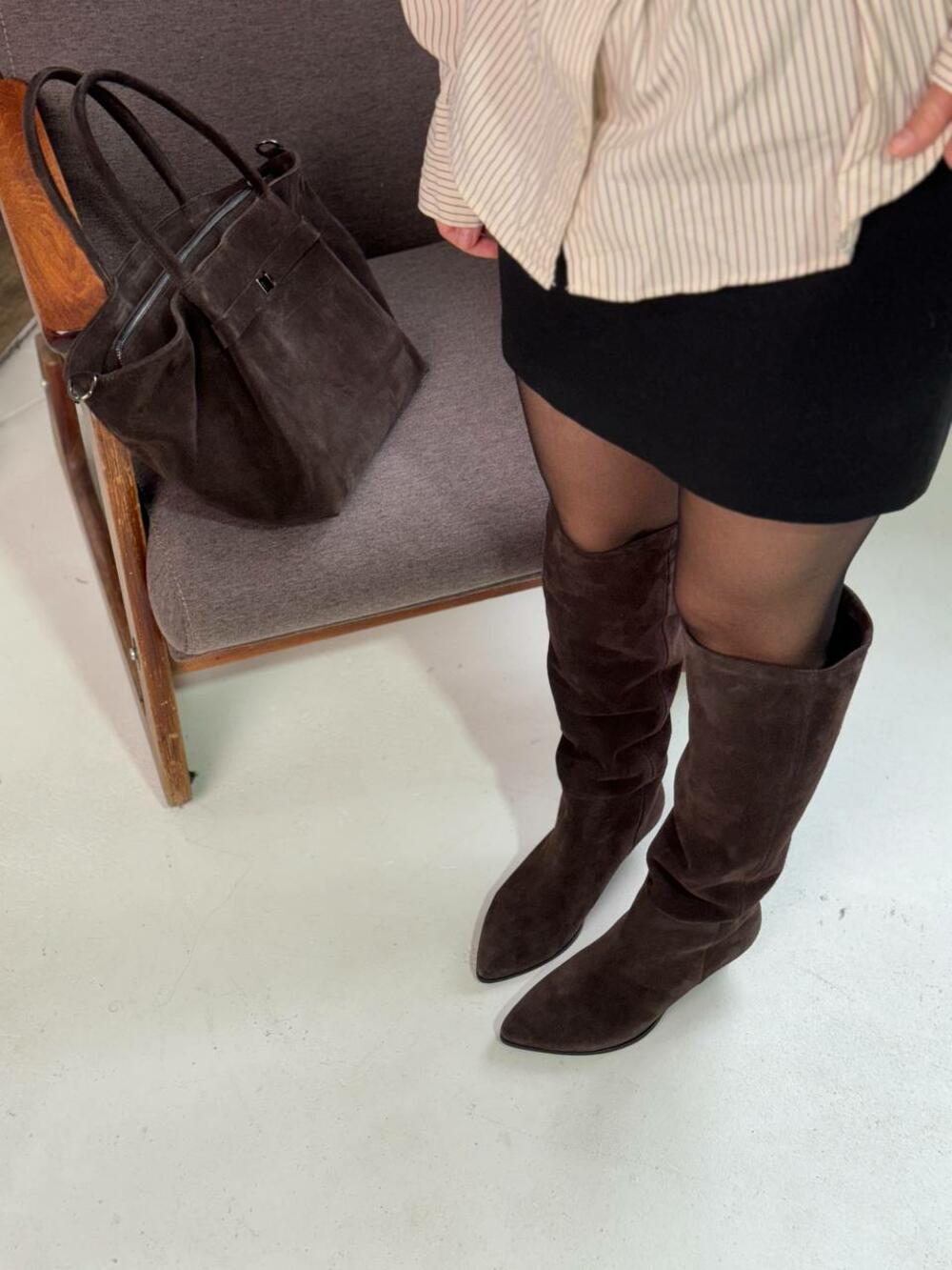 Чоботи рюмочка, замш, 2757 Шоколад, 38