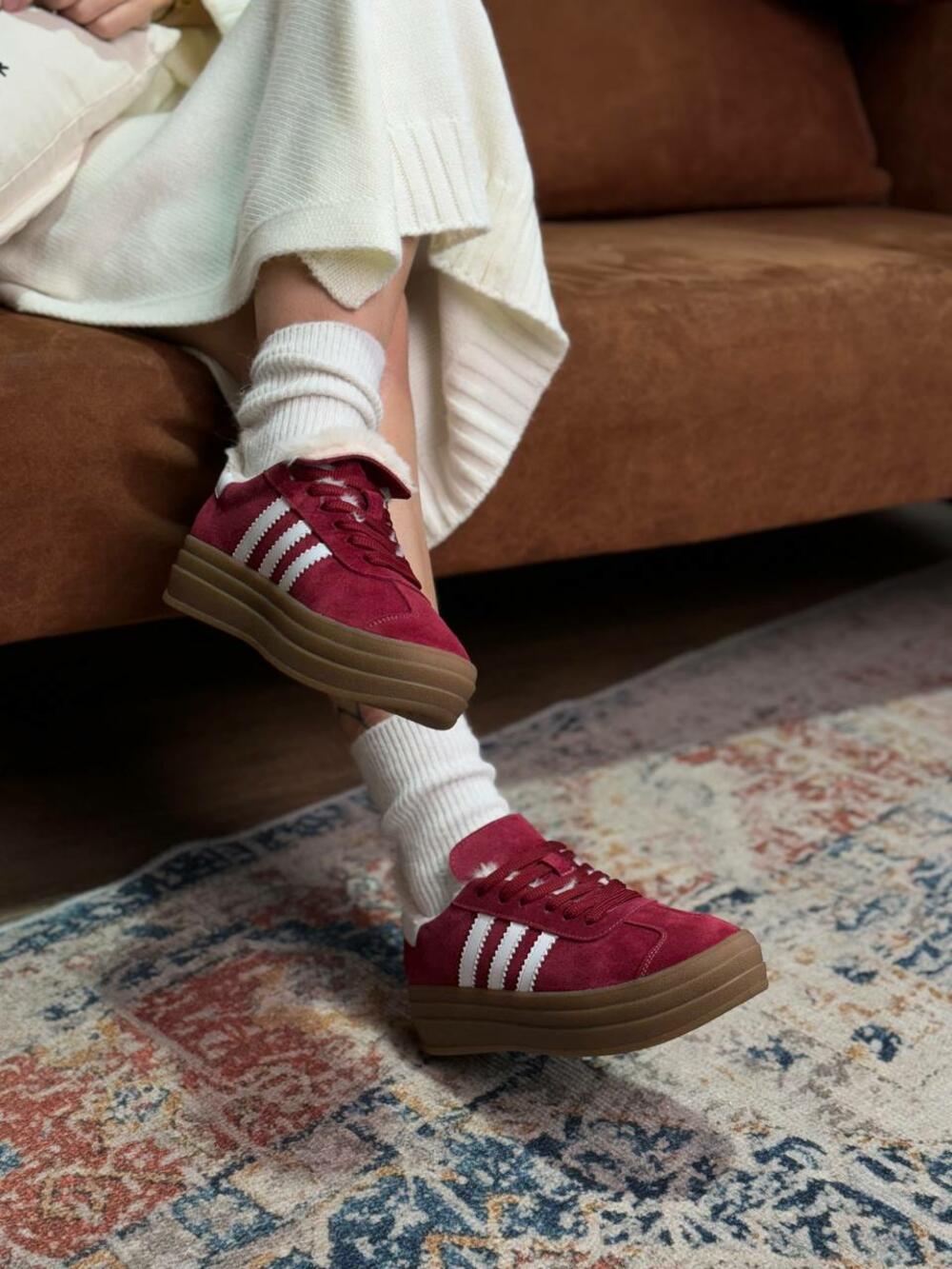 Кеди "три полоси" на високій підошві, ХУТРО, К0524 вишня, 38