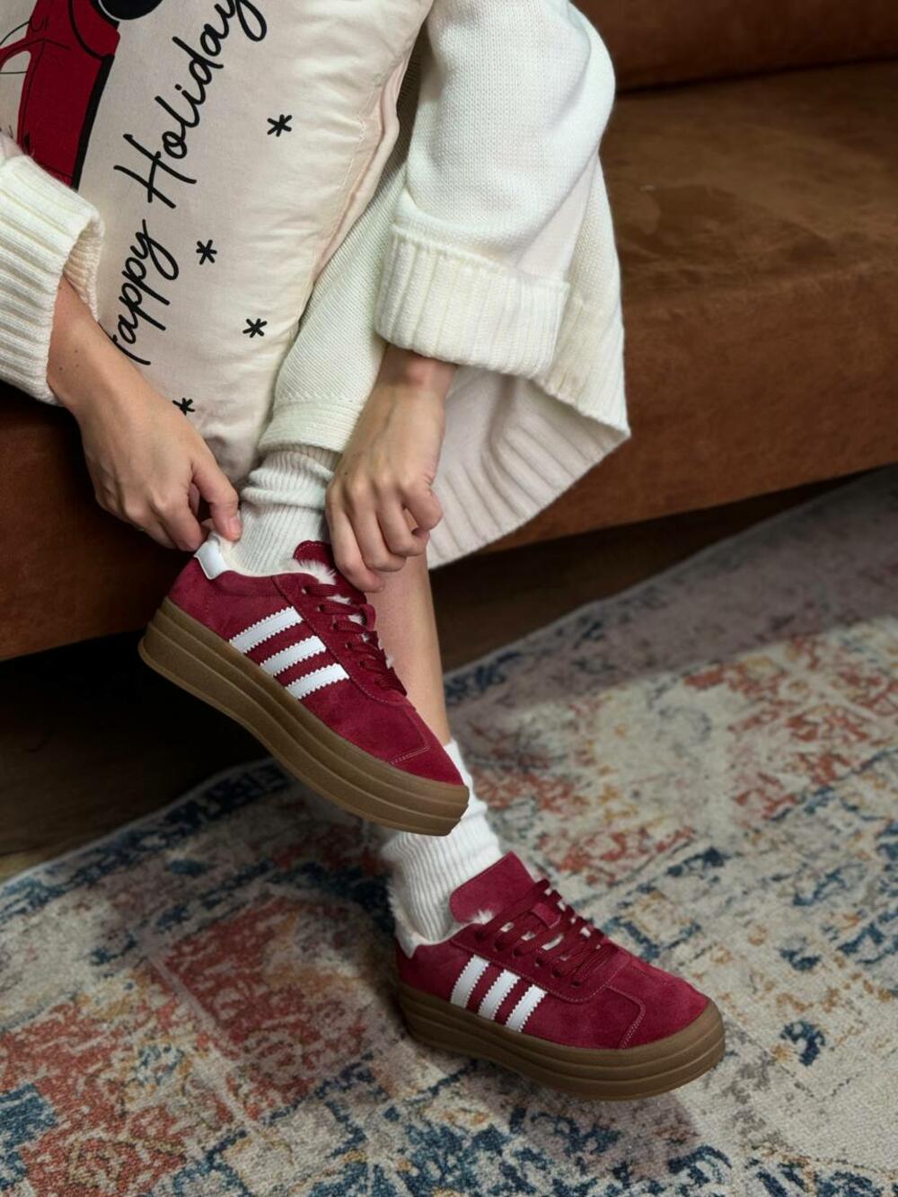 Кеди "три полоси" на високій підошві, ХУТРО, К0524 вишня, 36