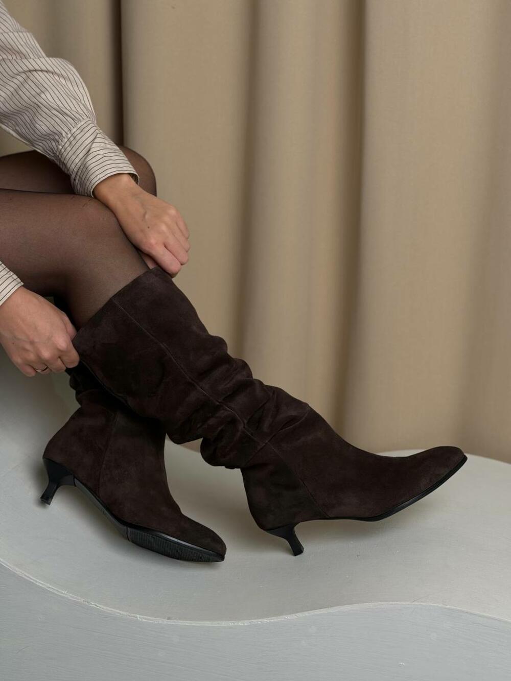 Чоботи рюмочка, замш, 2757 Шоколад, 38