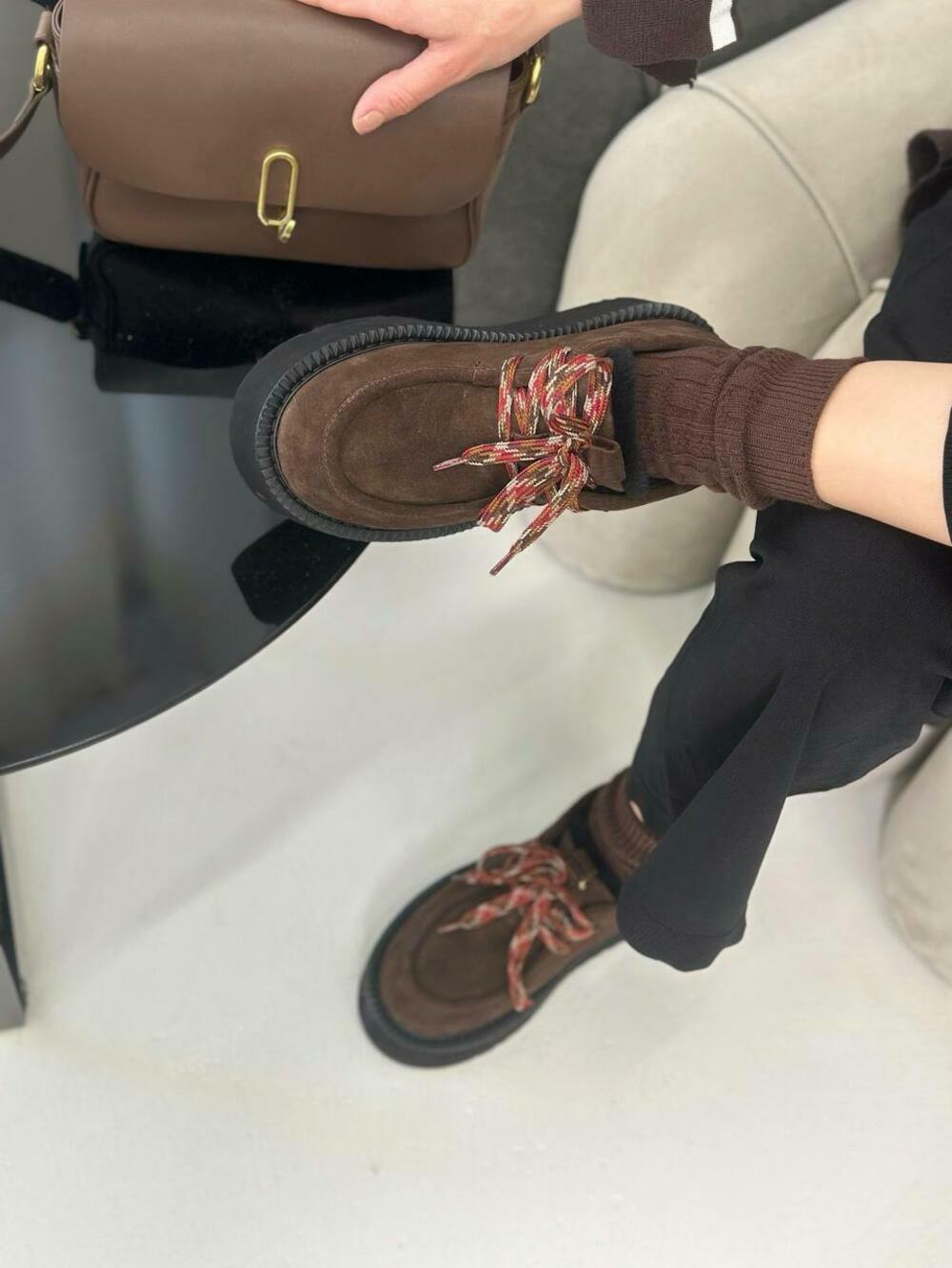 Лофери з кольоровою шнурівкою, ХУТРО, К-15-Юга Шоколад, 41