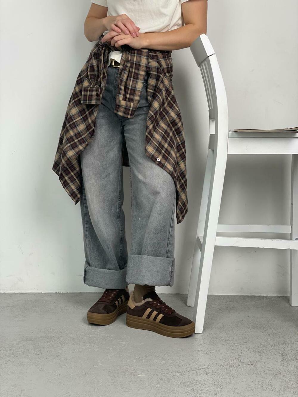 Кеди "три полоси" на високій підошві, ХУТРО, К0524 Шоколад, 40