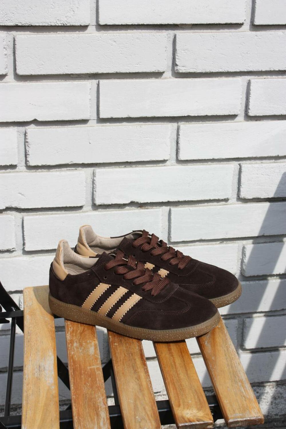 Кеди "три полоси", К0424 шоколад+беж, 38