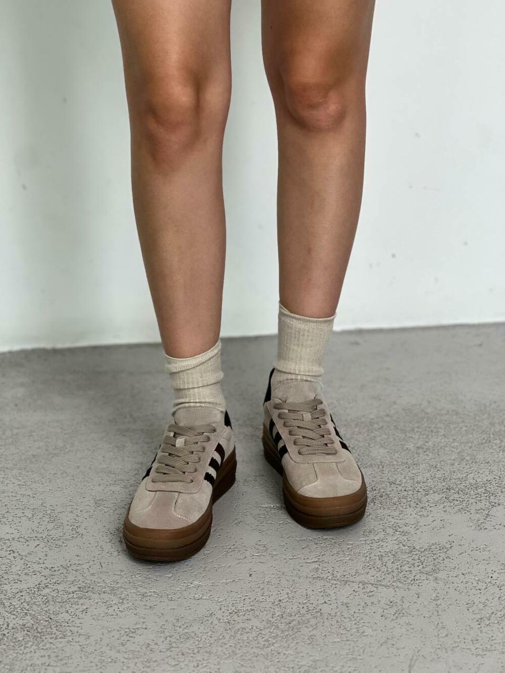 Кеди "три полоси" на високій підошві, К0524 айворі, 38