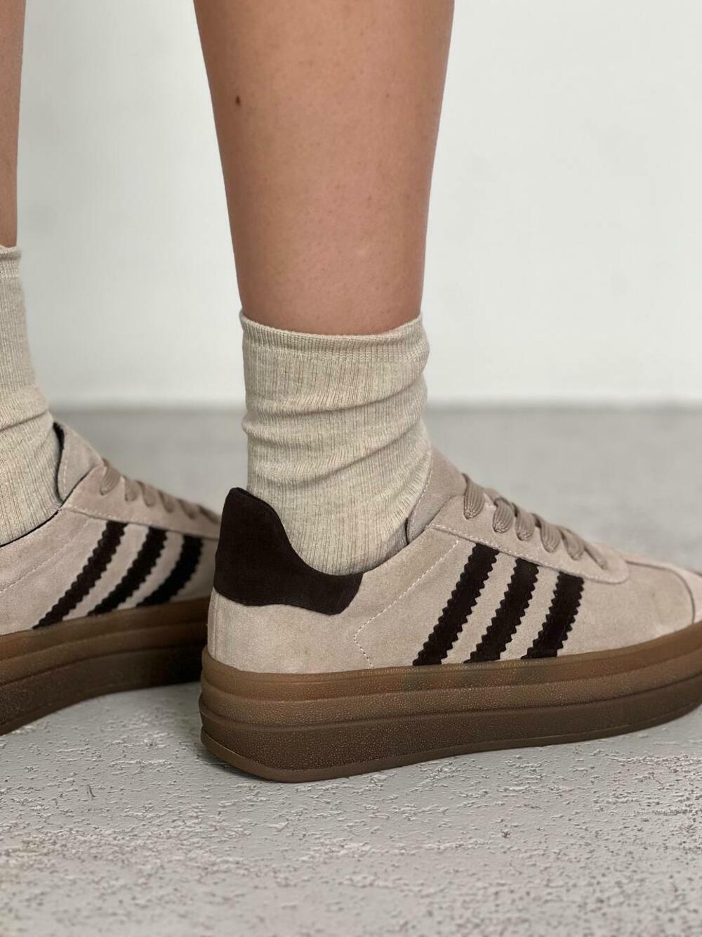 Кеди "три полоси" на високій підошві, К0524 айворі, 38