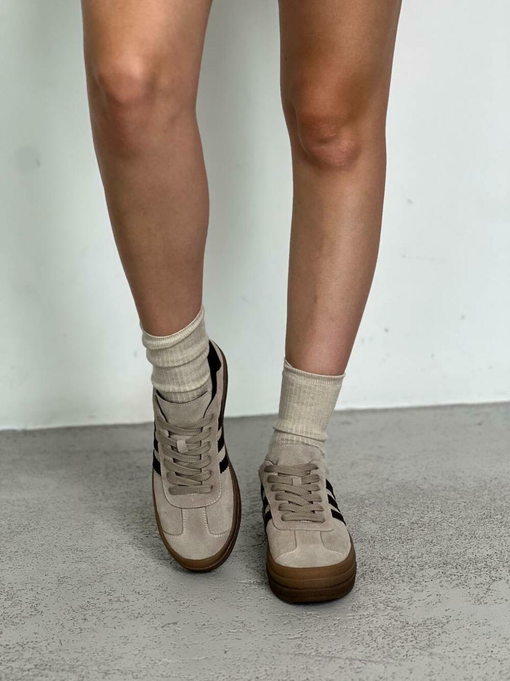 Кеди "три полоси" на високій підошві, К0524 айворі, 38