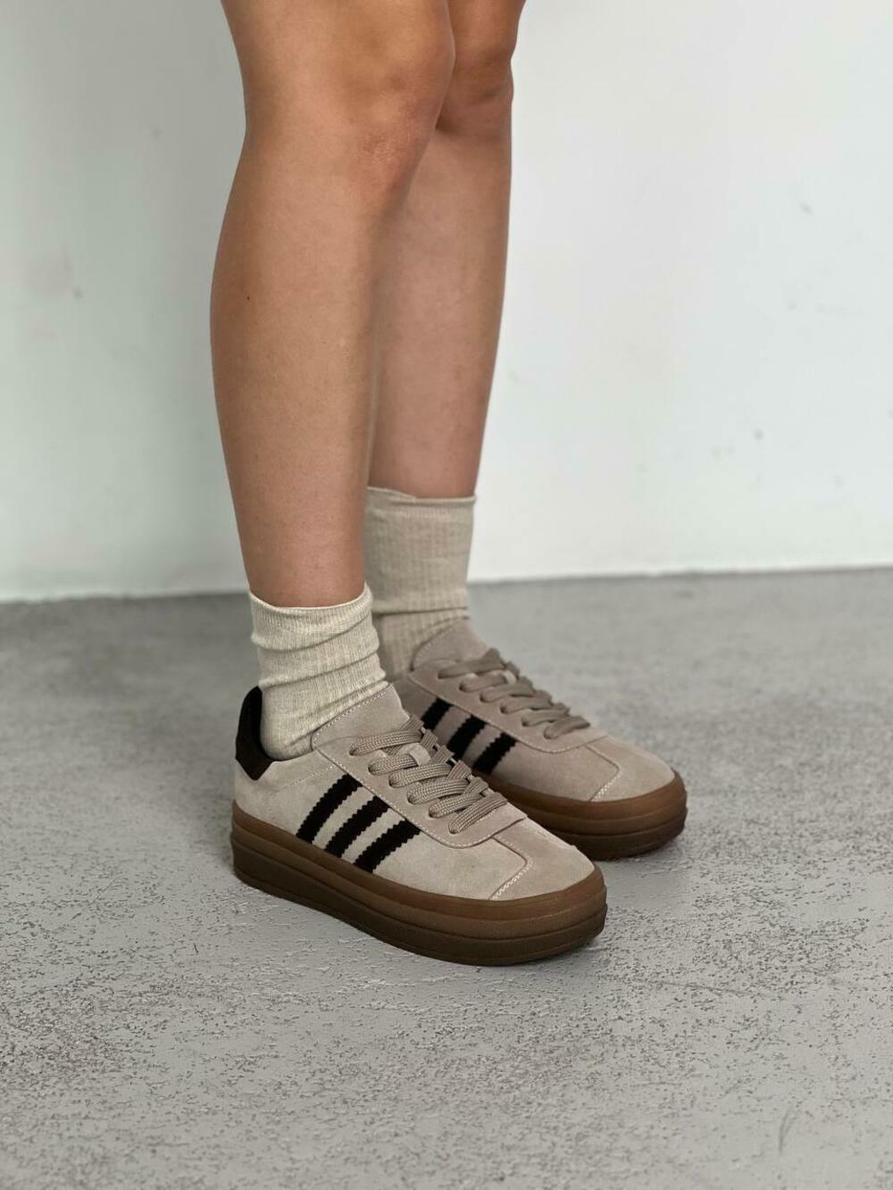 Кеди "три полоси" на високій підошві, К0524 айворі, 38