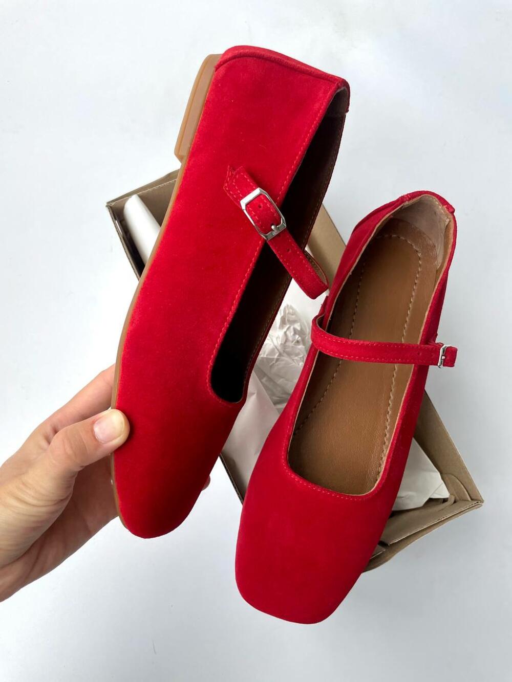 Балетки класичні, натуральні, ЗАМШ, BL 0225 червоний, 39