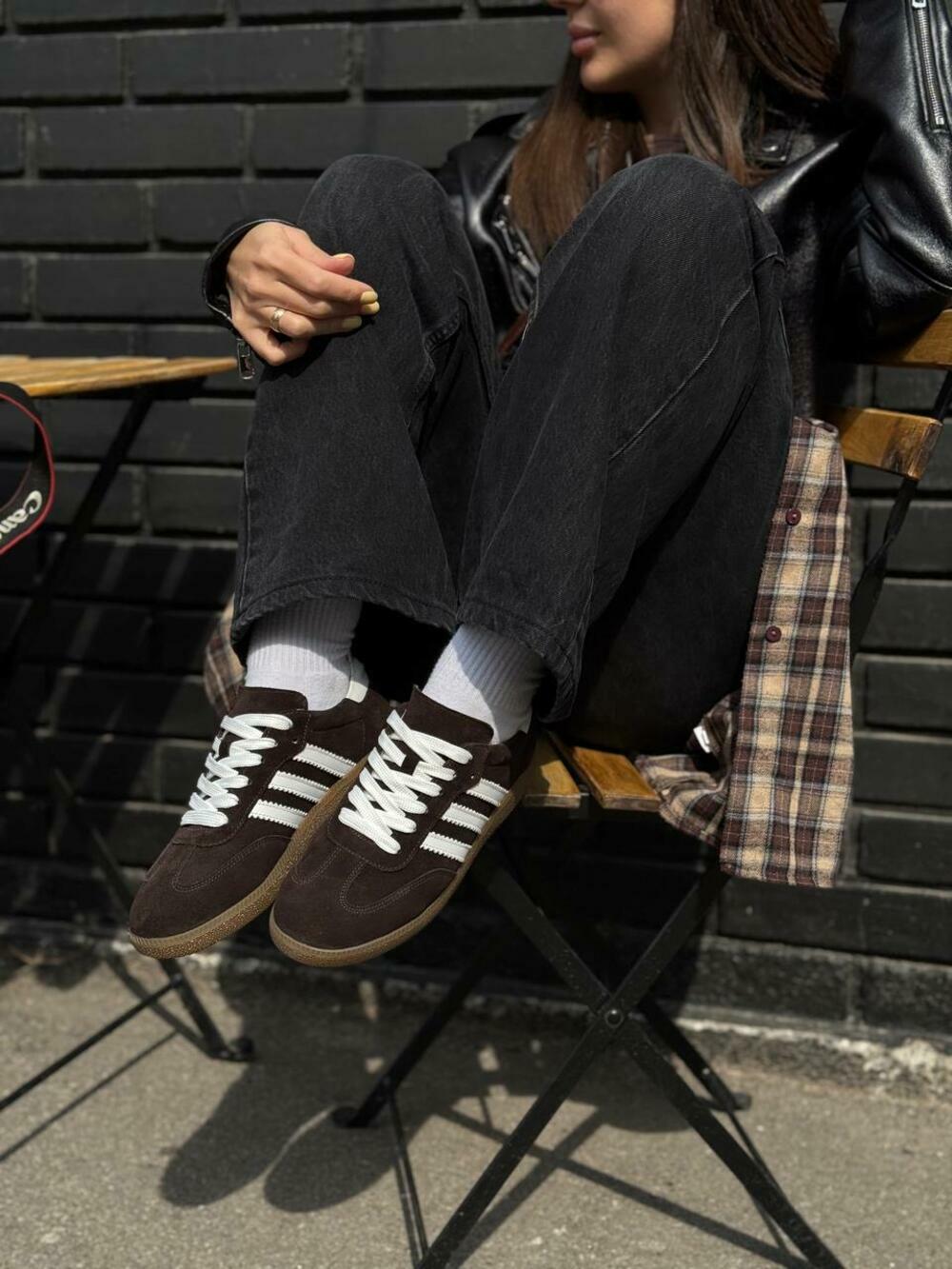 Кеди "три полоси", К0424 шоколад+білий, 37