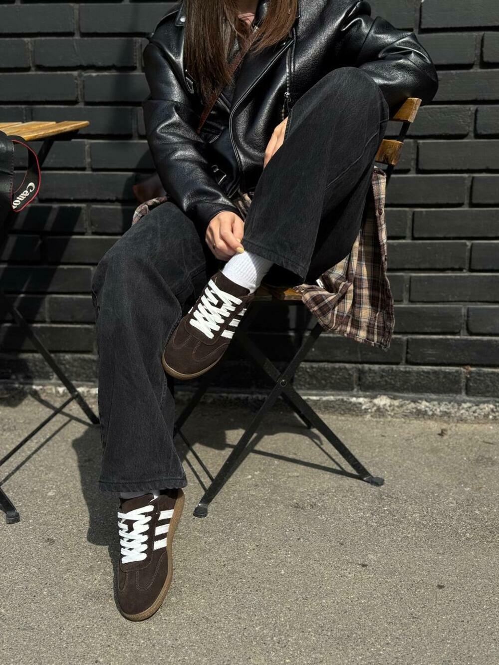 Кеди "три полоси", К0424 шоколад+білий, 37