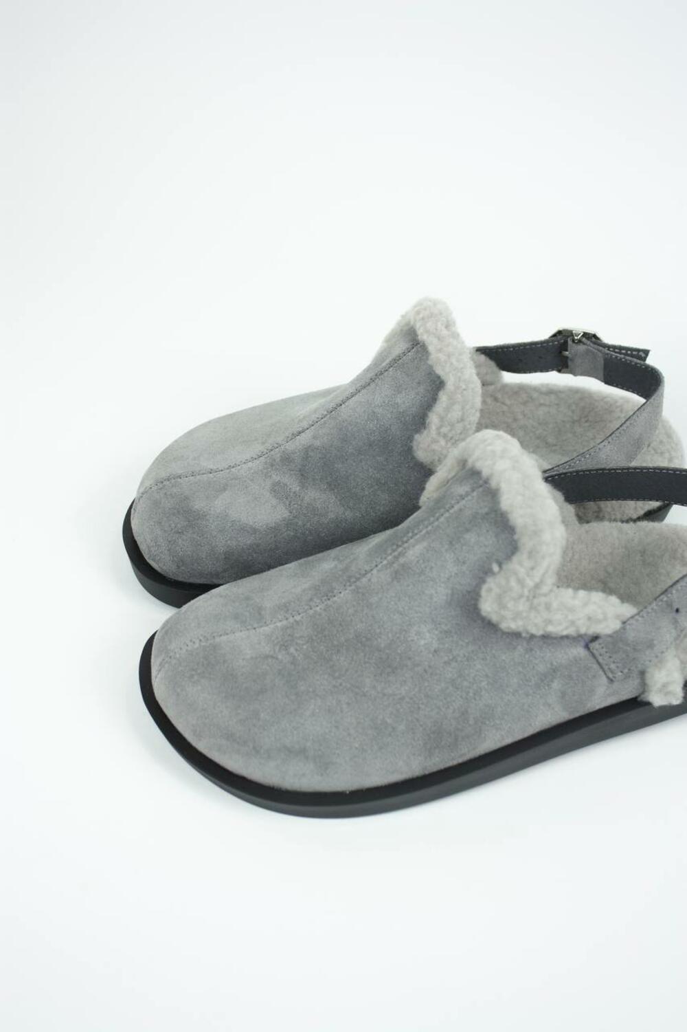 Клоги натуральні з хутром, 246 сірий, 41