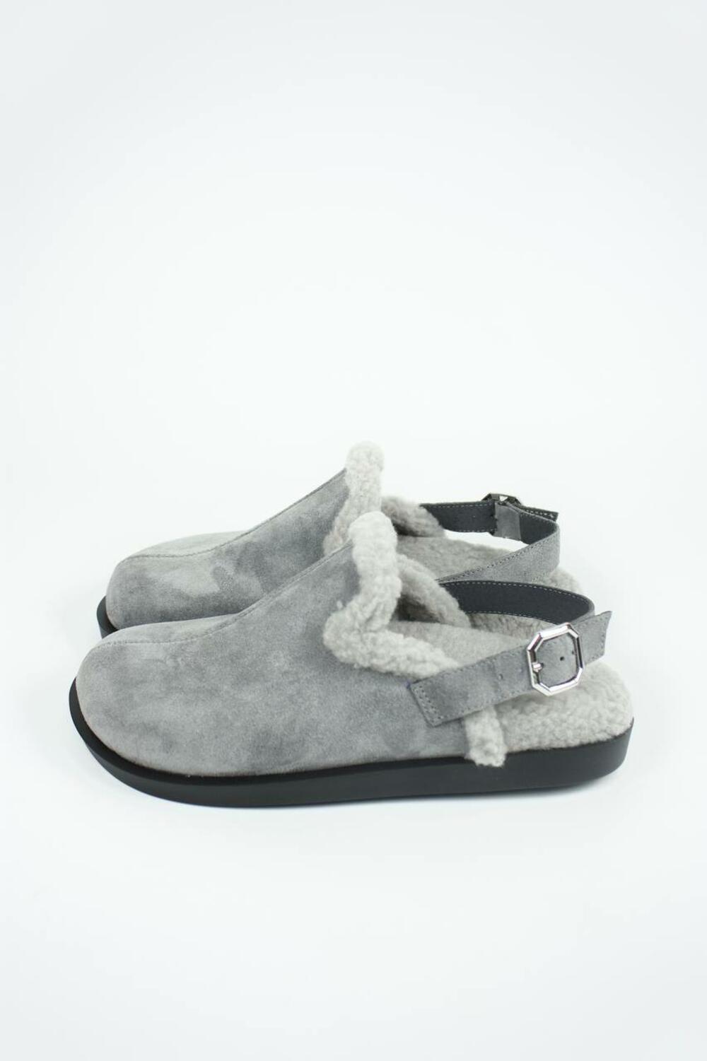 Клоги натуральні з хутром, 246 сірий, 41