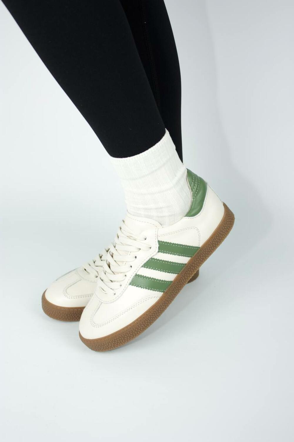 Кеди "три полоси", ШКІРА, Т-1-21413 лотос+зелений, 39