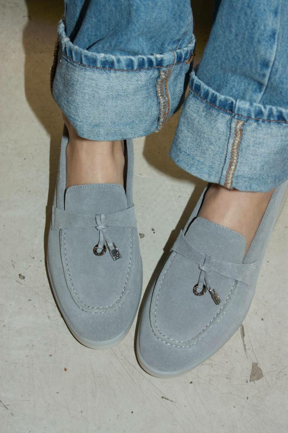 Лофери натуральні "loro piana", К0124-1 сірий, 41