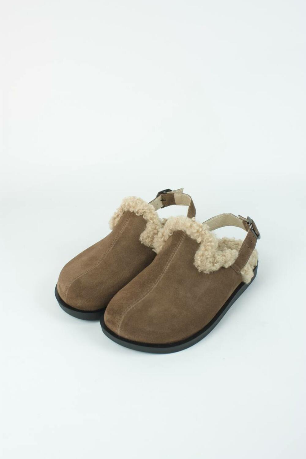 Клоги натуральні з хутром, 246 каштан, 38