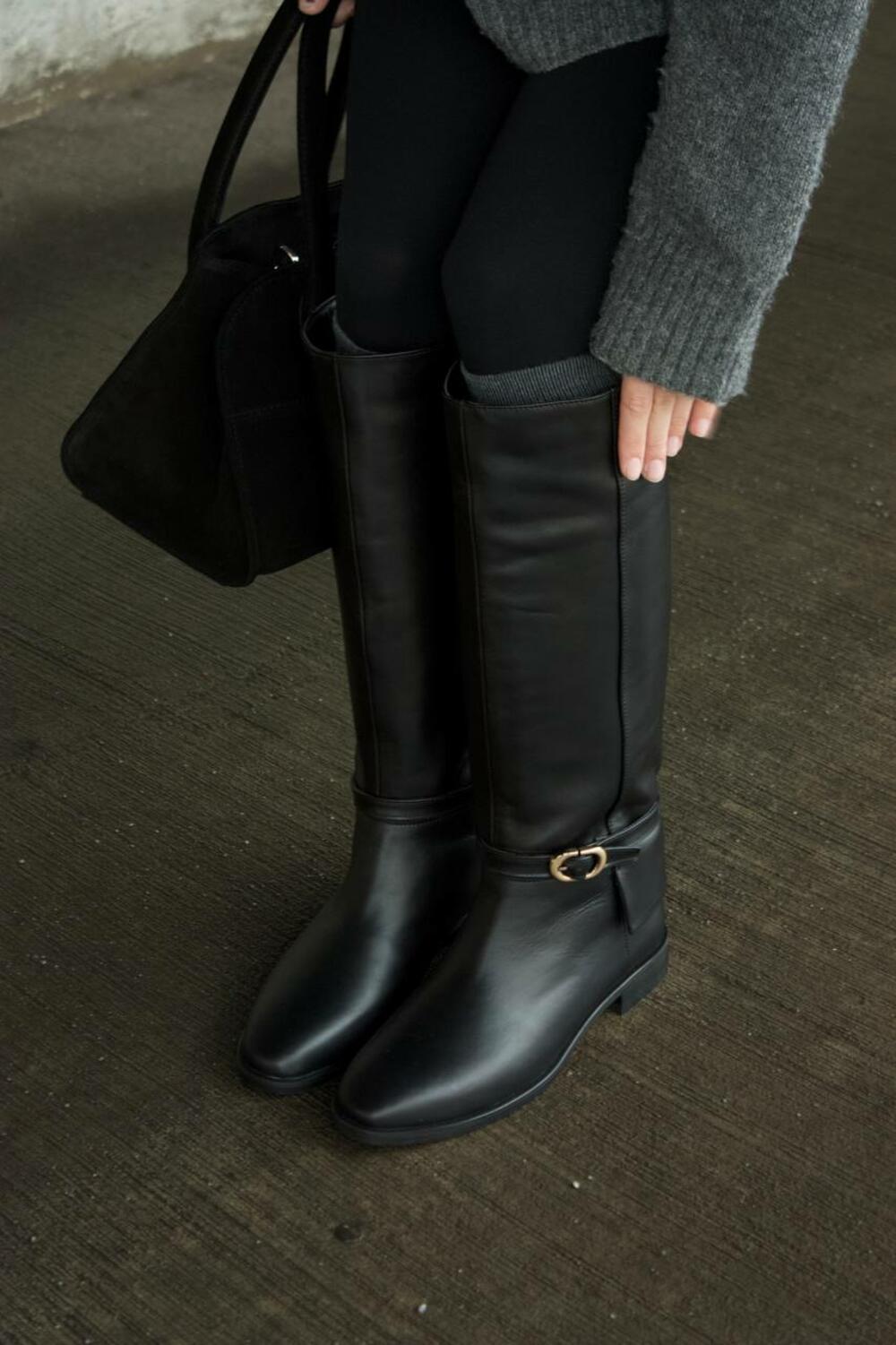 Чоботи-труби з вінтажною пряжкою та ремінцем, ЗИМА, С-3-1590 чорний, 40