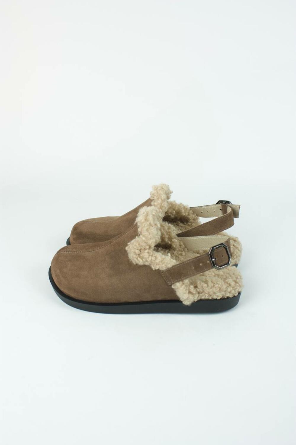 Клоги натуральні з хутром, 246 каштан, 41