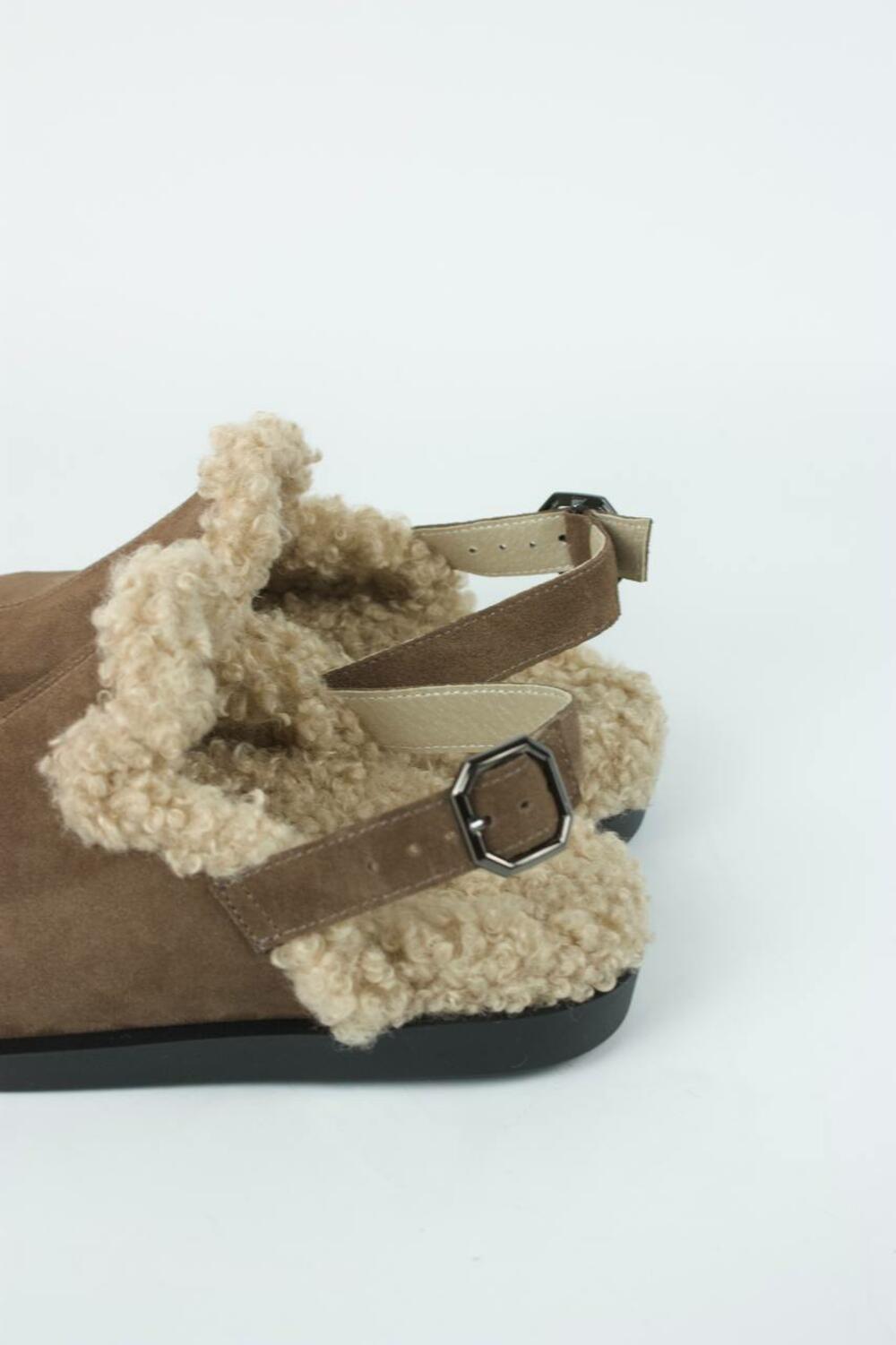 Клоги натуральні з хутром, 246 каштан, 38