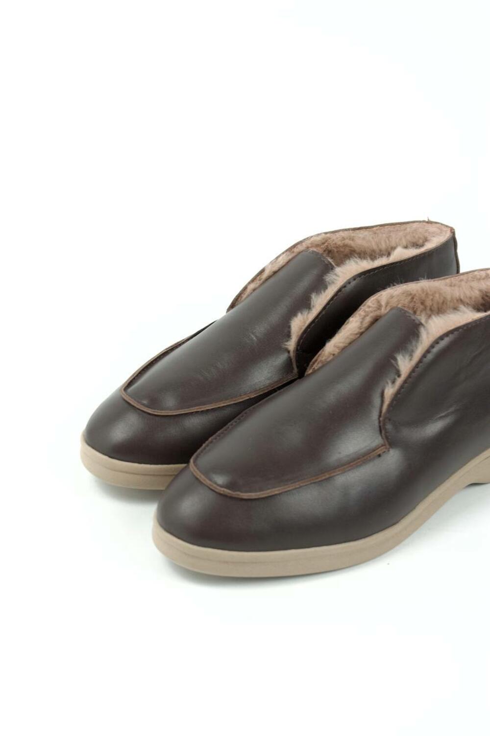 Лофери високі натуральні «Хіларі», ХУТРО, ШКІРА, T0224 Шоколад, 41