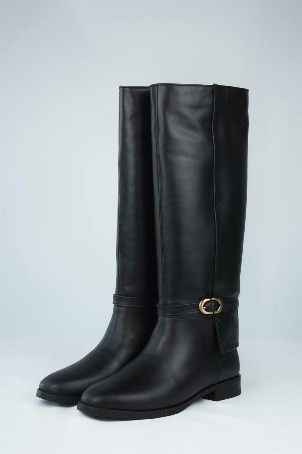 Чоботи-труби з вінтажною пряжкою та ремінцем, С-3-1590 чорний, 41