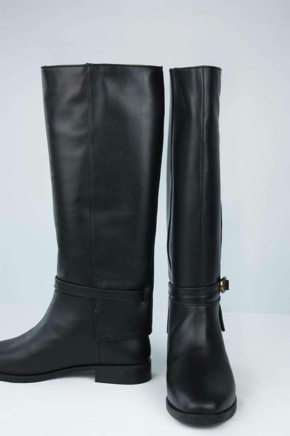 Чоботи-труби з вінтажною пряжкою та ремінцем, С-3-1590 чорний, 41