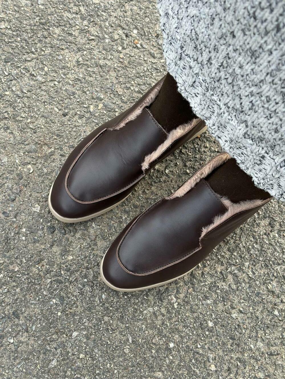 Лофери високі натуральні «Хіларі», ХУТРО, ШКІРА, T0224 Шоколад, 40