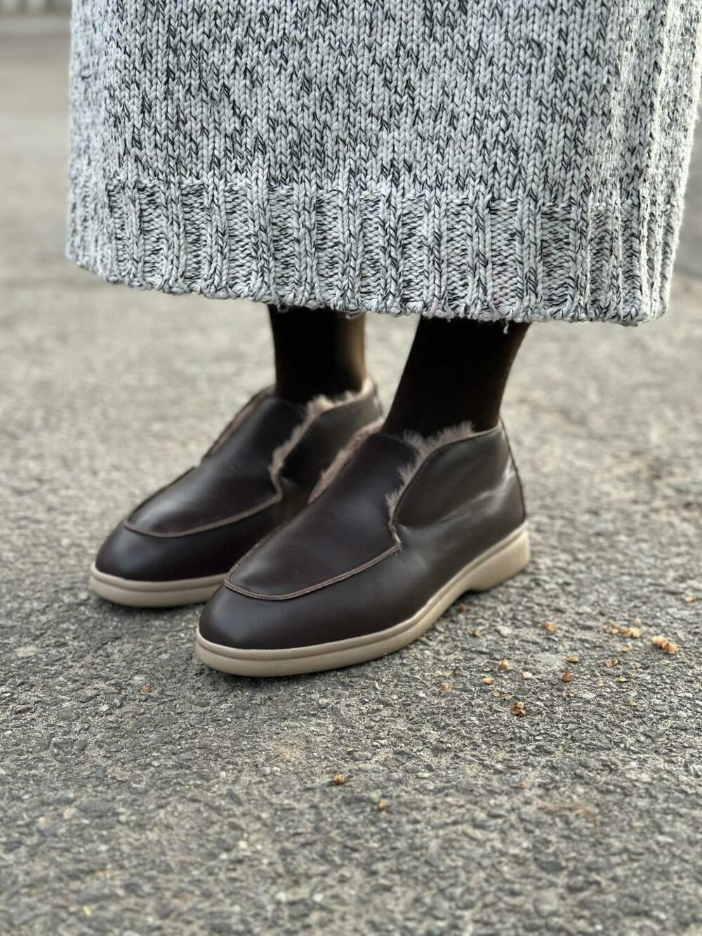 Лофери високі натуральні «Хіларі», ХУТРО, ШКІРА, T0224 Шоколад, 40