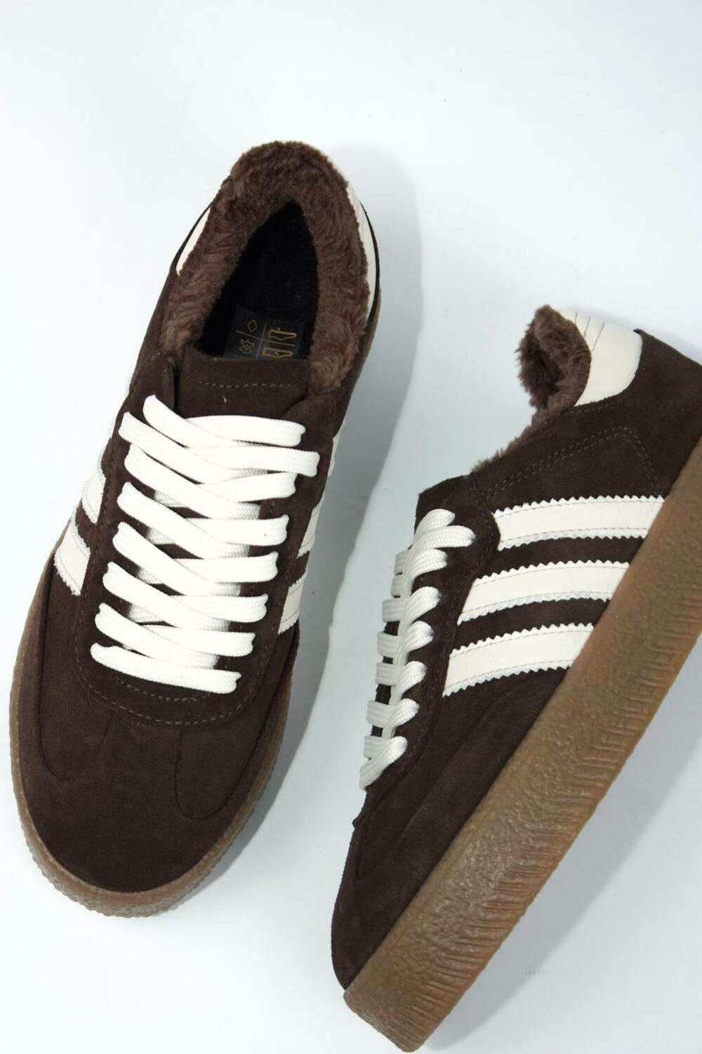 Кеди "три полоси" на підвищеній підошві, ХУТРО, Т-5/1-21413 Шоколад, 41