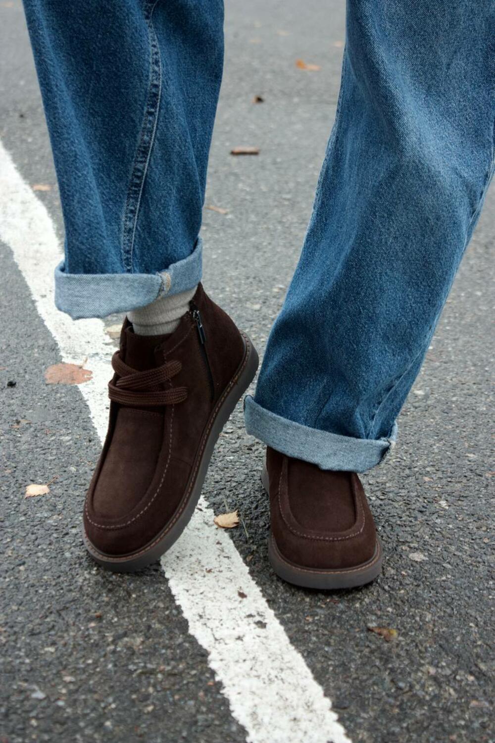 Напівчеревики анатомічної форми зі шнурівкою, хутро, К-18-0079 Шоколад, 41