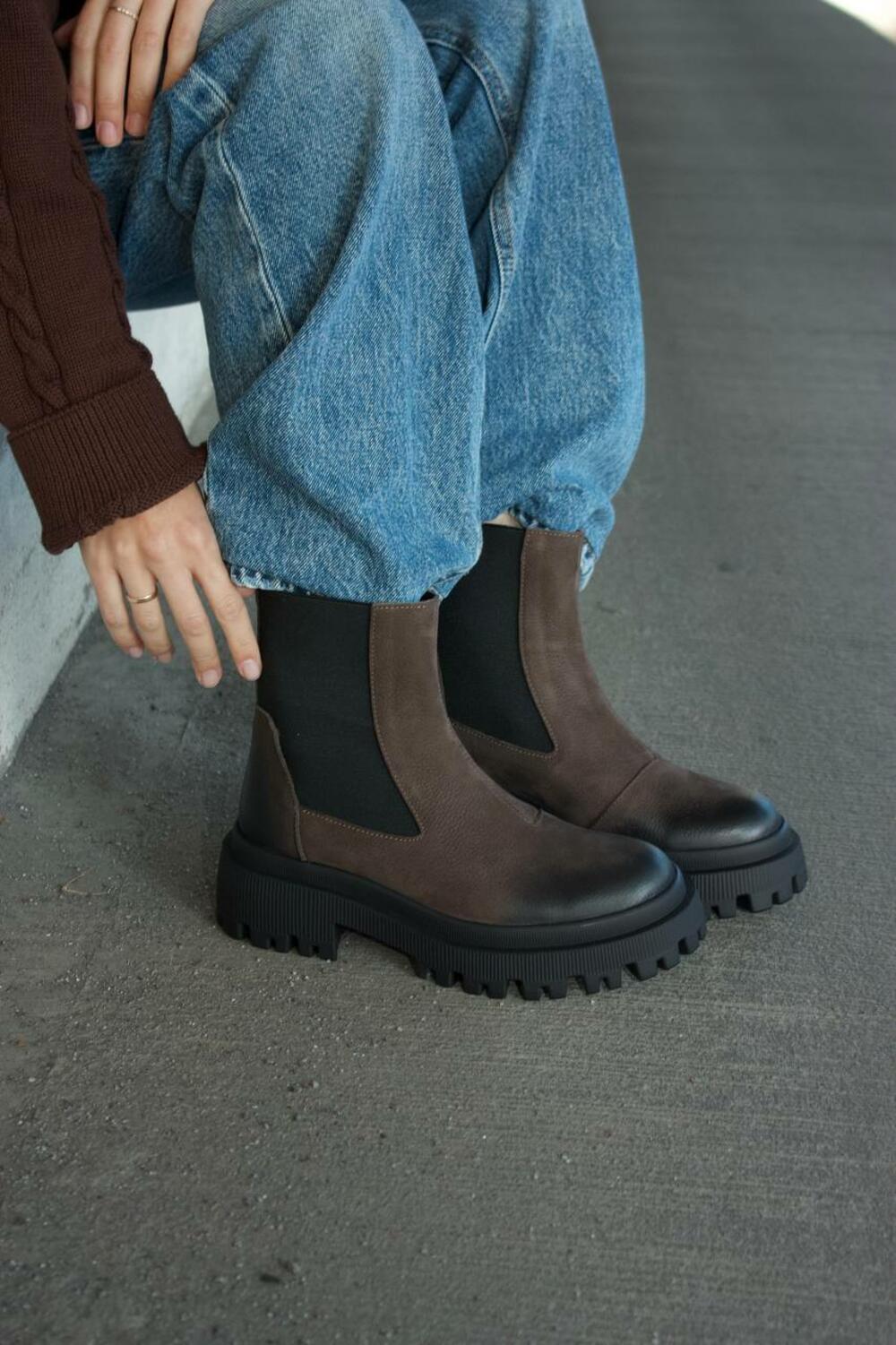 Класичні Челсі з резинкою, ХУТРО, B-165-411 Шоколад, 38