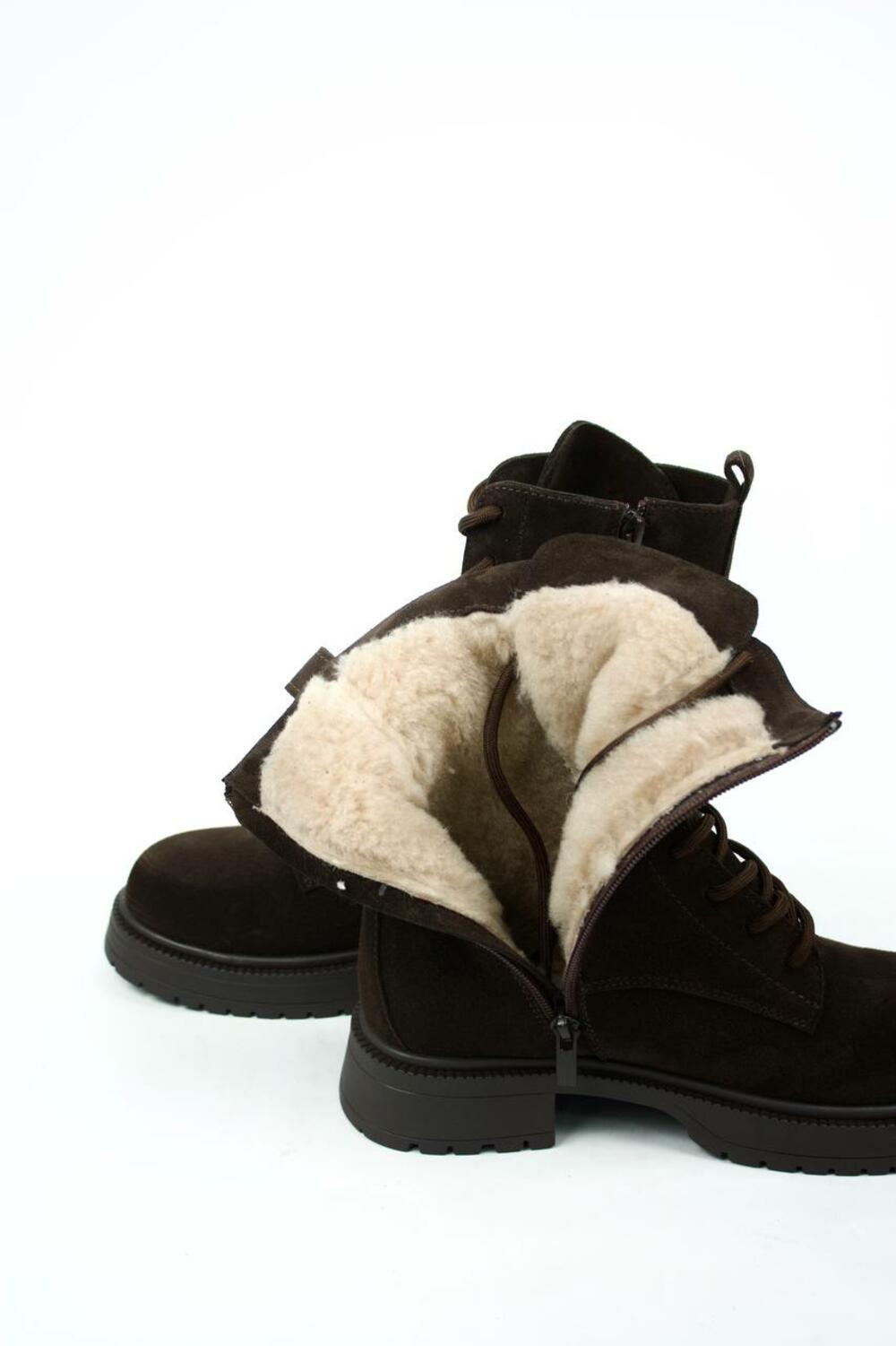 Черевики Поліна зі шнурівкою, ХУТРО, 2525 Шоколад, 40