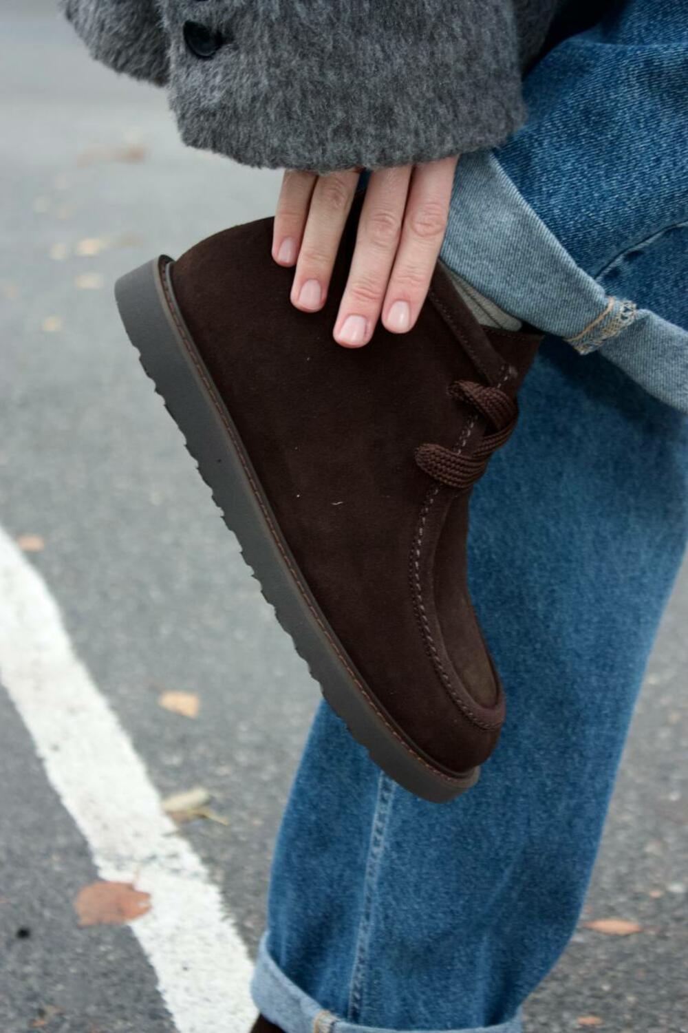 Напівчеревики анатомічної форми зі шнурівкою, хутро, К-18-0079 Шоколад, 41