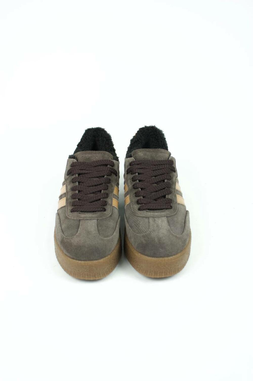 Кеди "три полоси" на підвищеній підошві, Т-5/1-21413, ХУТРО графіт, 40