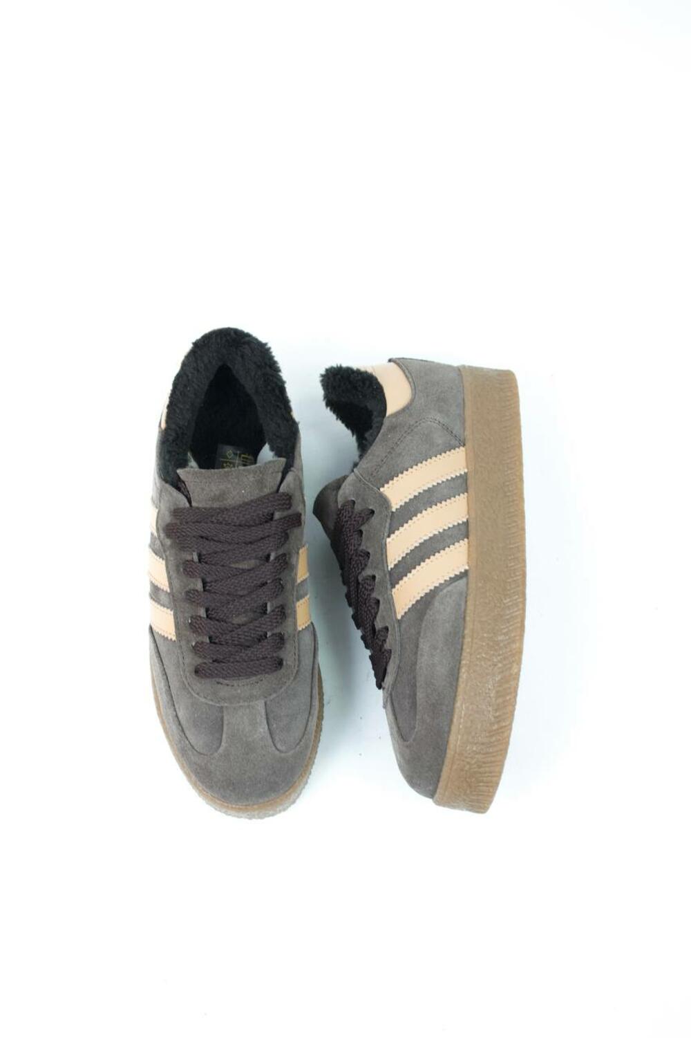 Кеди "три полоси" на підвищеній підошві, Т-5/1-21413, ХУТРО графіт, 40