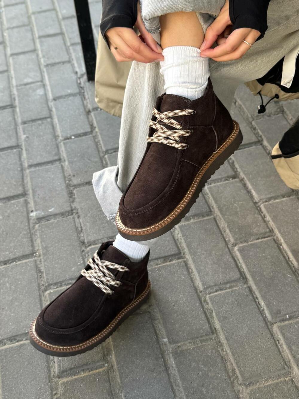 Черевики зі шнурівкою, 451-0079, ХУТРО Шоколад, 37