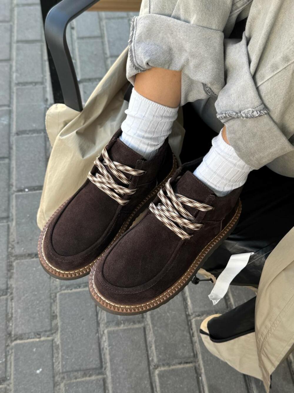 Черевики зі шнурівкою, 451-0079, ХУТРО Шоколад, 37