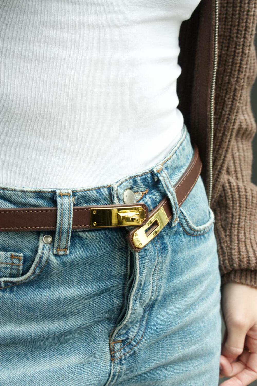 Ремінь “Верона”, золота фурнітура, 1.8 см Шоколад