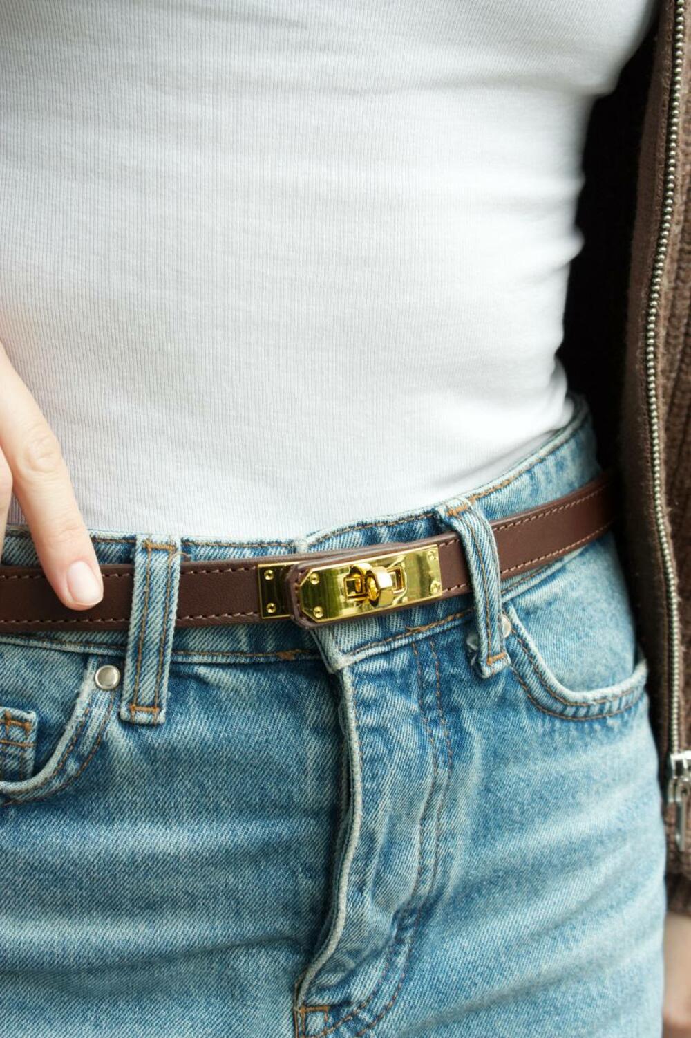 Ремінь “Верона”, золота фурнітура, 1.8 см Шоколад