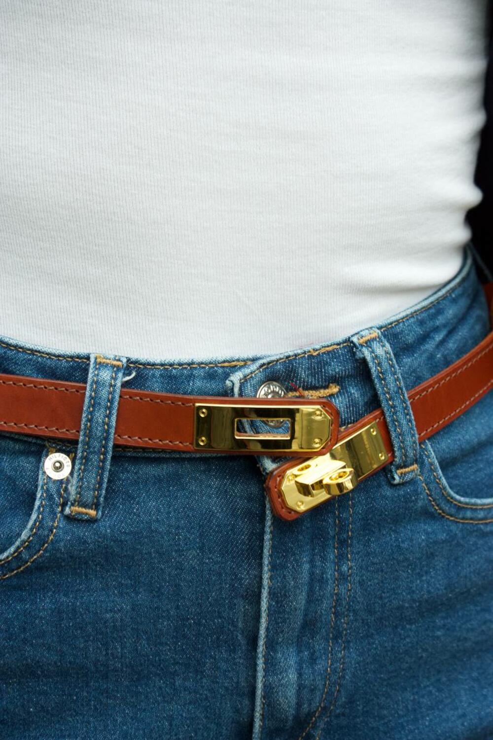 Ремінь “Верона”, золота фурнітура, 1.8 см коньяк