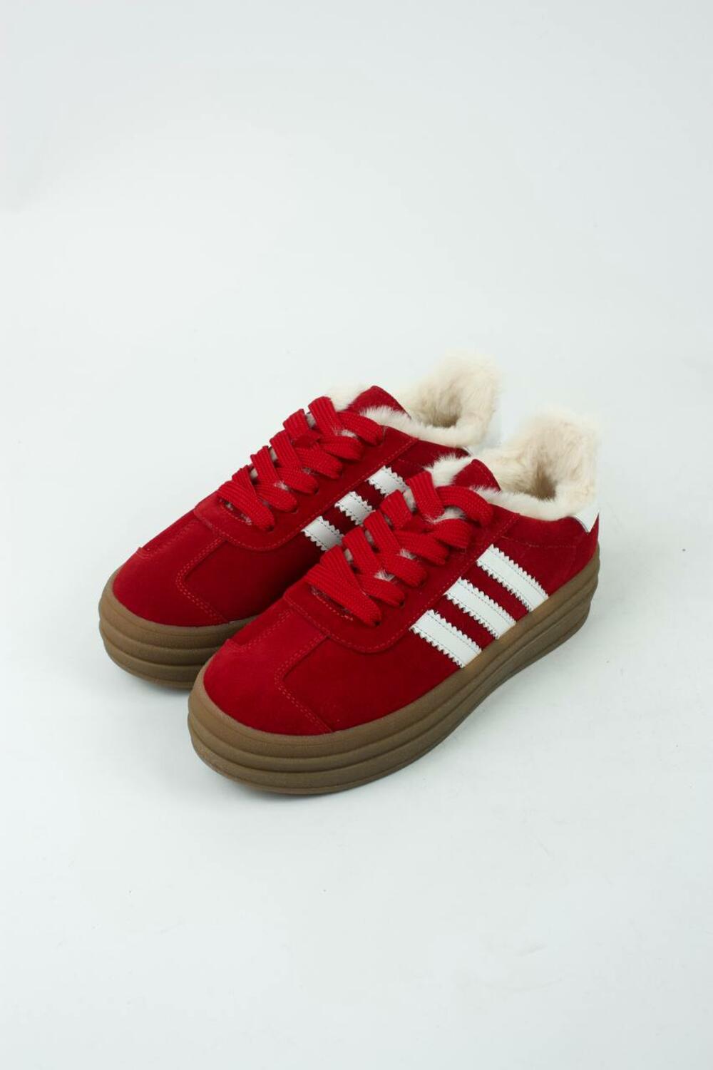 Кеди "три полоси" на високій підошві, ХУТРО, К0524 червоний, 40