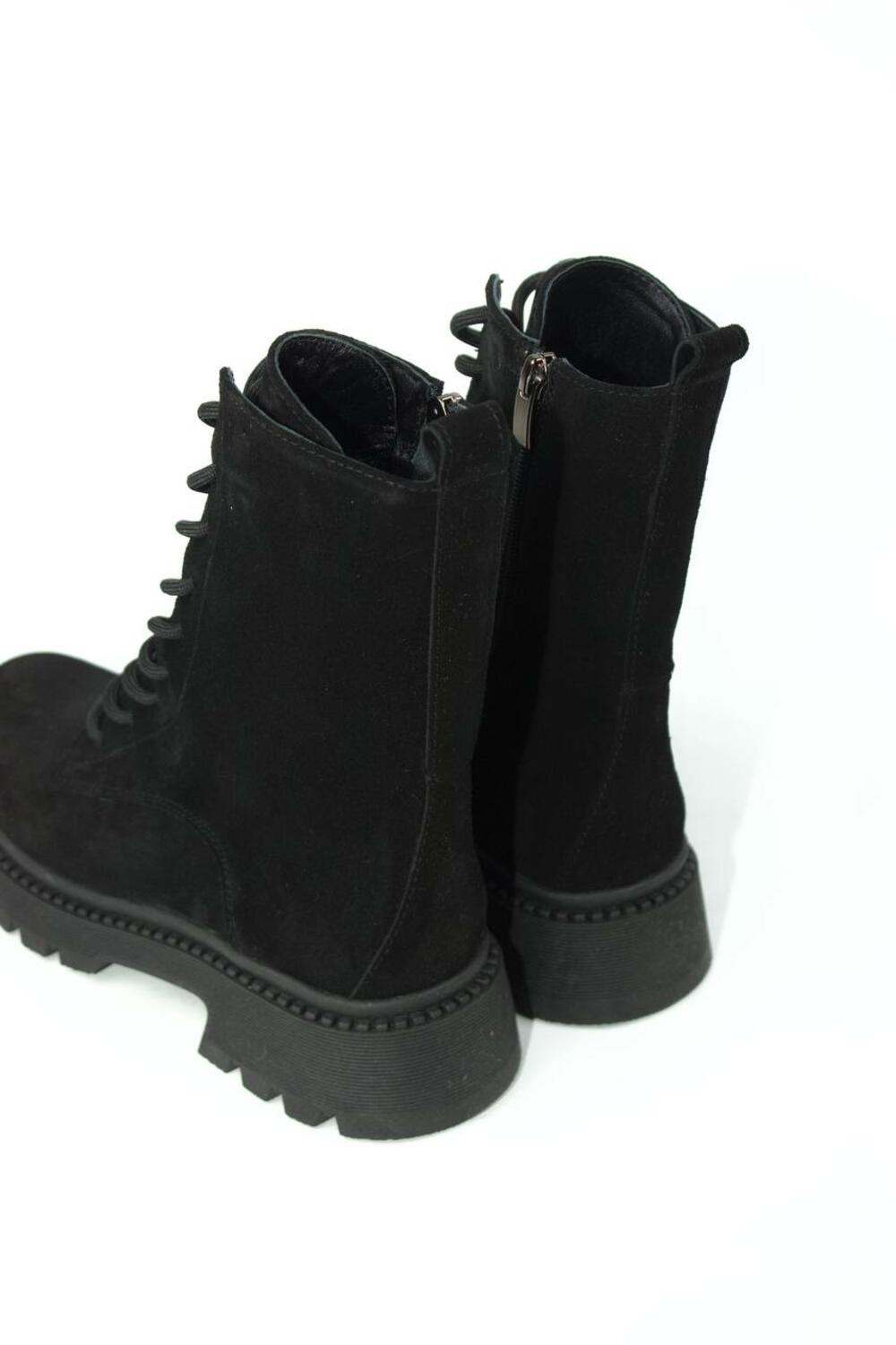 Черевики Поліна зі шнурівкою, ХУТРО, 2525 чорний, 39