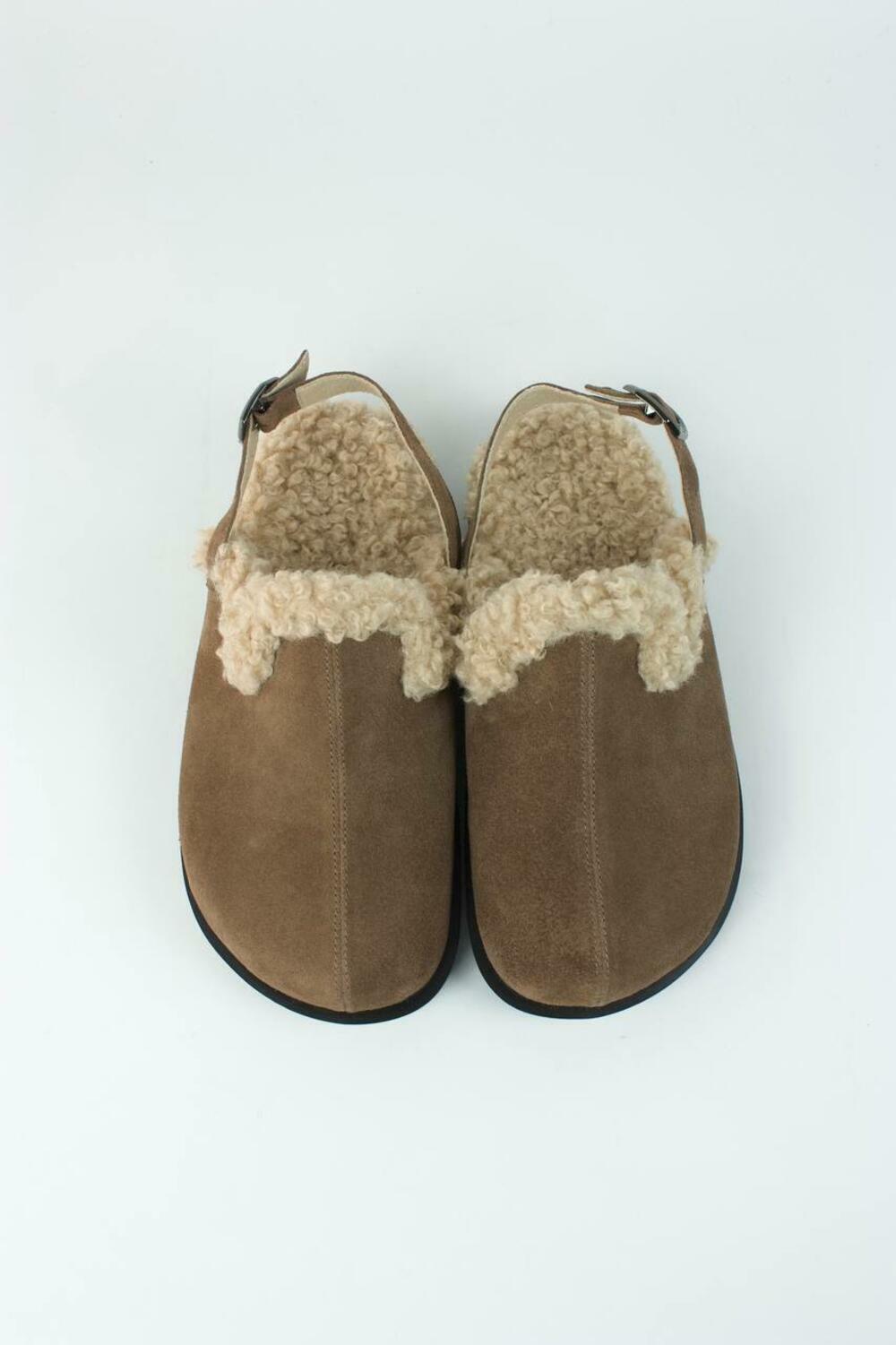 Клоги натуральні з хутром, 246 каштан, 40