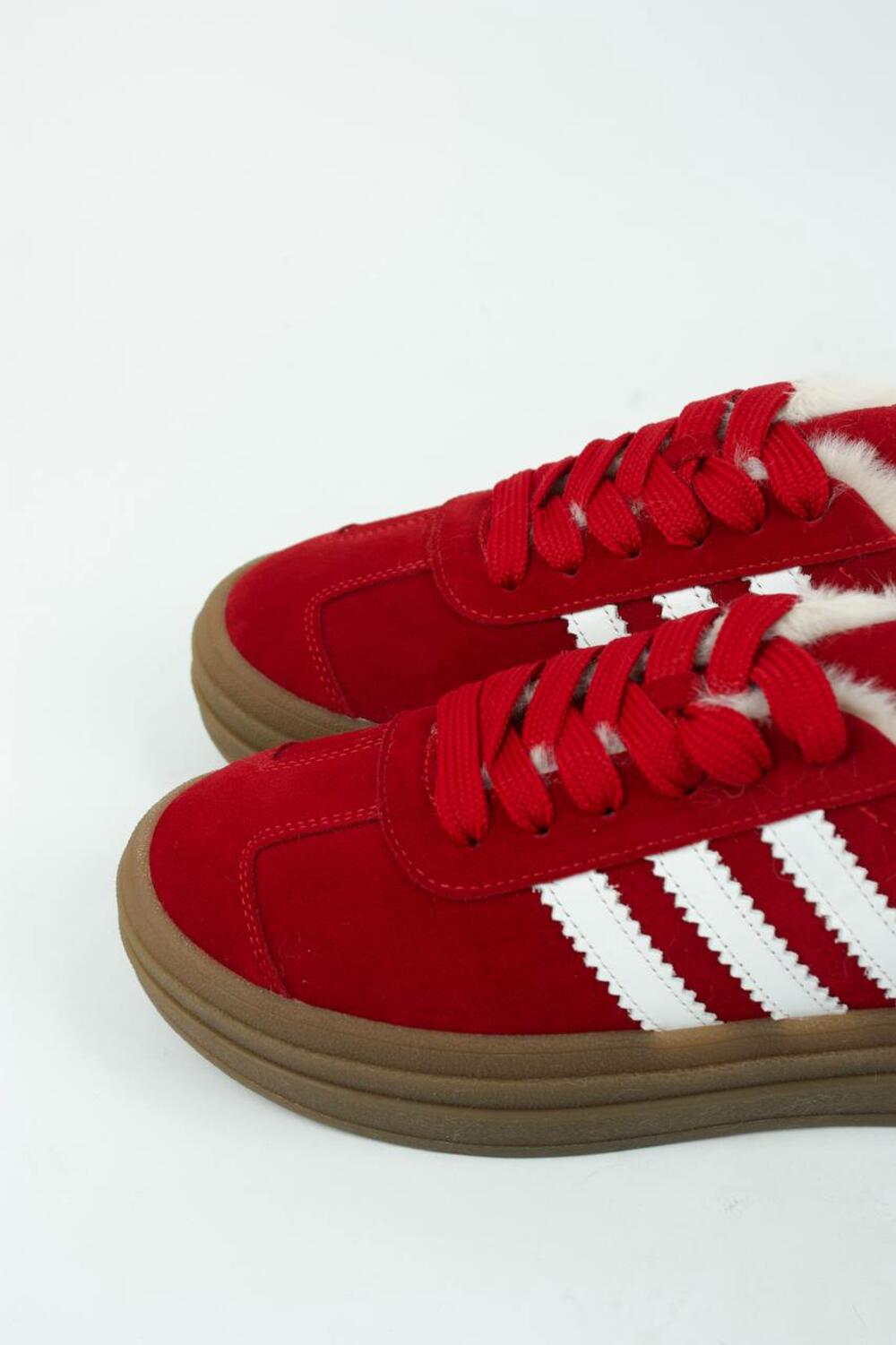 Кеди "три полоси" на високій підошві, ХУТРО, К0524 червоний, 40